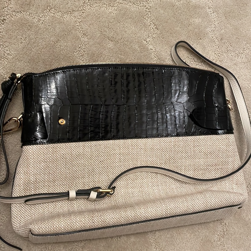 Auth Nancy Gonzalez Cristie Black Croc Leather Linen Convertible Tote w Clutch - Picture 11 of 16